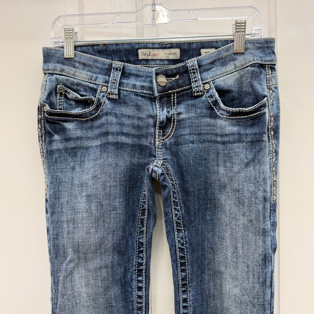 BKE Starlite Thick Stitch Straight Leg Denim Jeans Women's 27L 27 Long Tall Blue - Picture 3 of 8